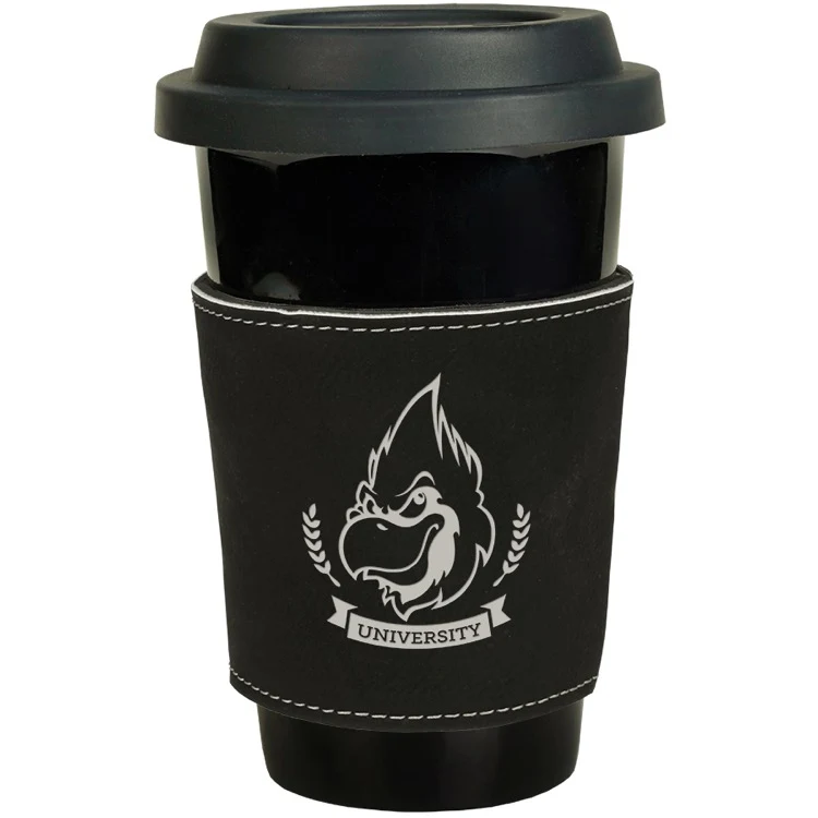 3" Black/Silver Leatherette Mug Sleeve 1