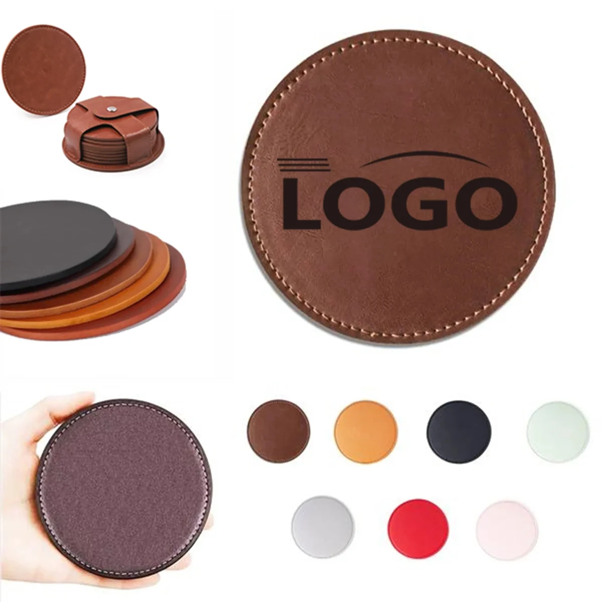 Exquisite Custom Printed PU Leather Absorbent Round Coaster 1