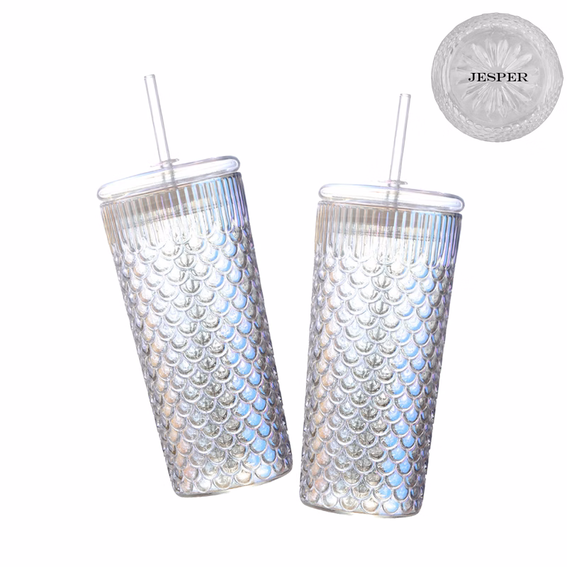 23Oz Glass Cups With Lids And Straws Set Of 2