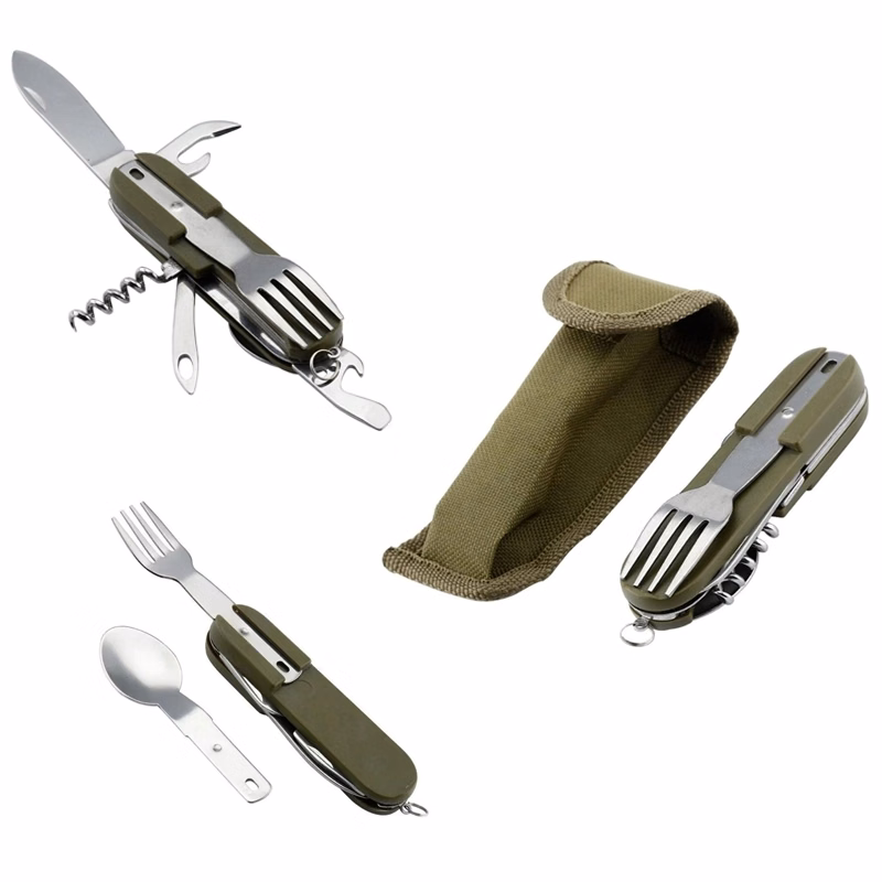 6 in 1 Stainless Steel Folding portable Camping Cutlery Tool