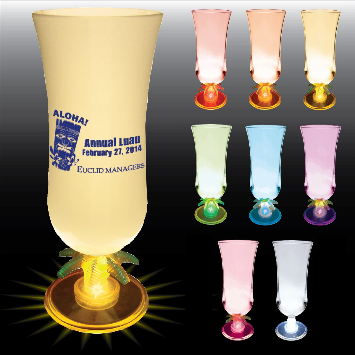 15oz Light Up Plastic Palm Tree Stem Hurricane Glass 1