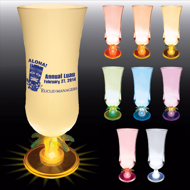 15oz Light Up Plastic Palm Tree Stem Hurricane Glass