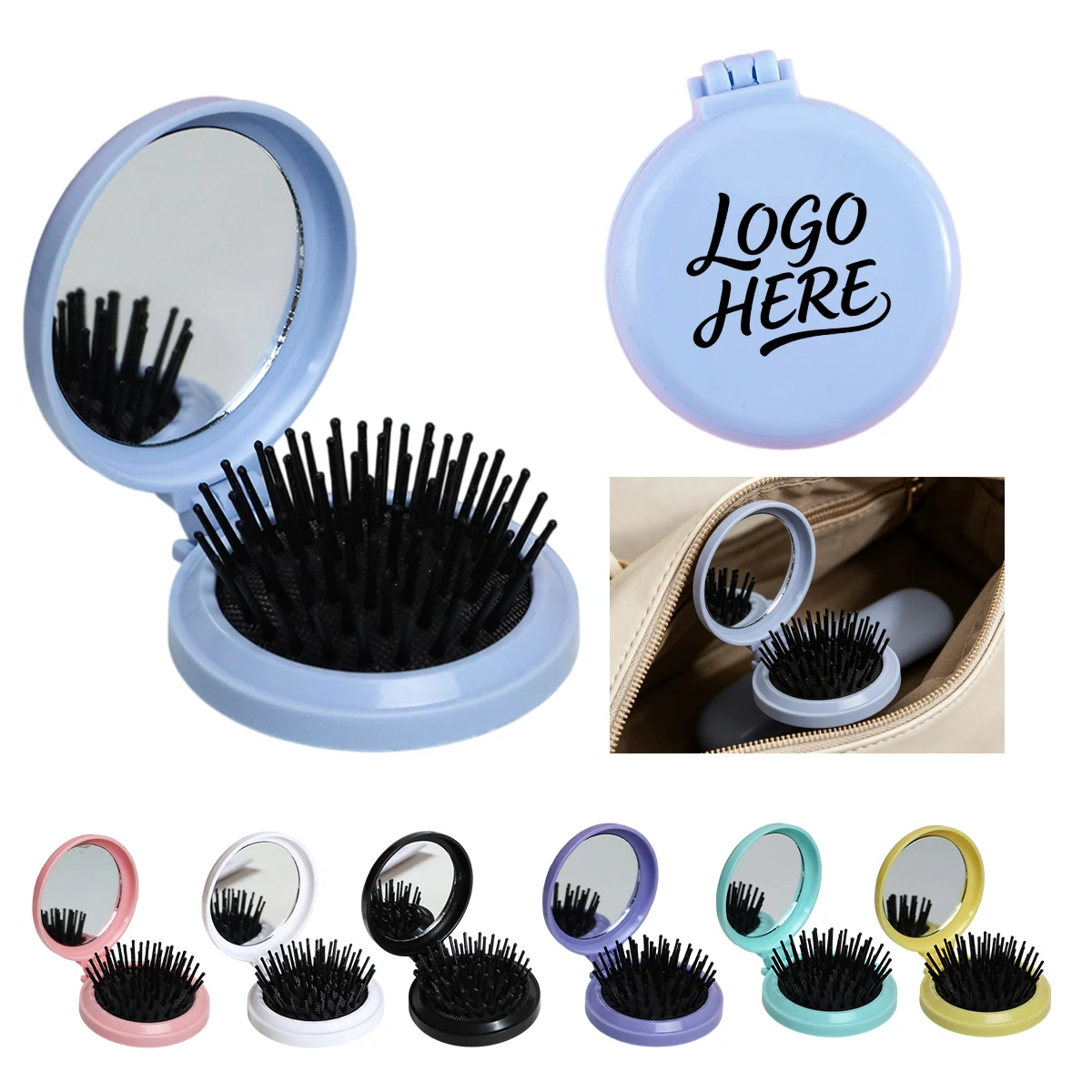 MOQ50 Round Folding Airbag Comb With Mirror 1