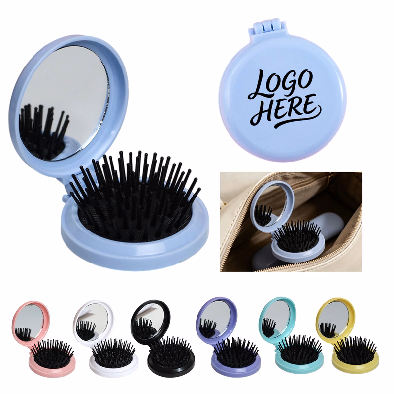 MOQ50 Round Folding Airbag Comb With Mirror
