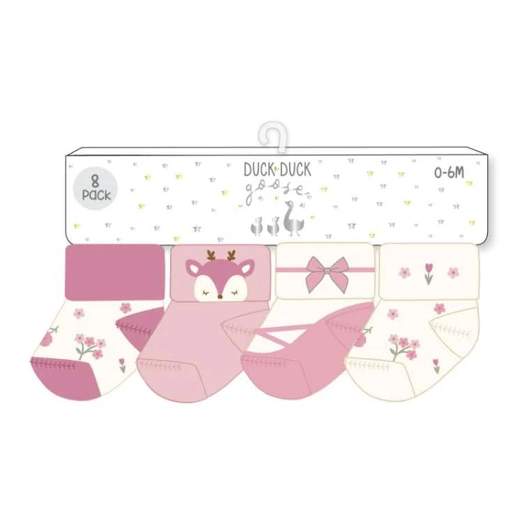 Girls Terry Socks - Size 0-12M 8pk 1