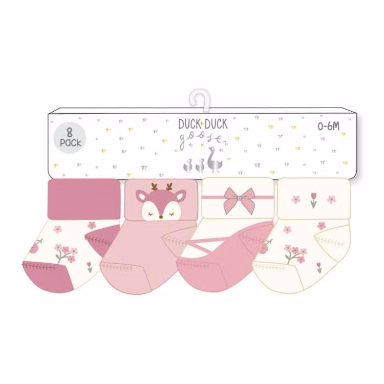 Girls Terry Socks - Size 0-12M 8pk