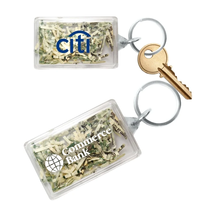 USA Made - Rectangle Shaped Key Tag filled with Shredded Genuine US Currency 1