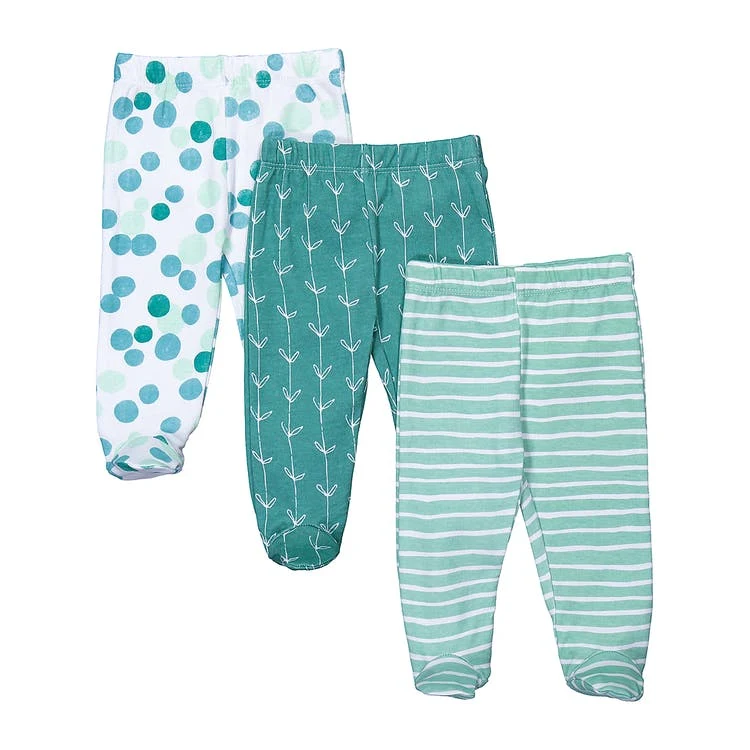 Baby Footed Pants - Green 9 Months 3 Pack 1