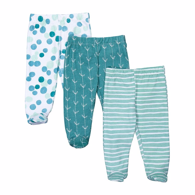 Baby Footed Pants - Green 9 Months 3 Pack