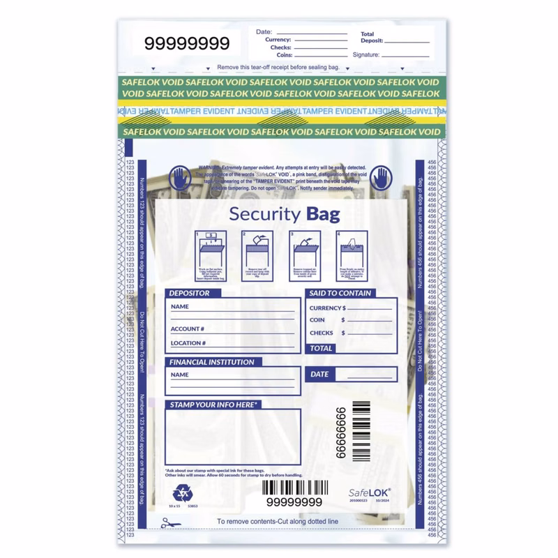 Deposit Bags, Single Pocket, Clear, 10 X 15"
