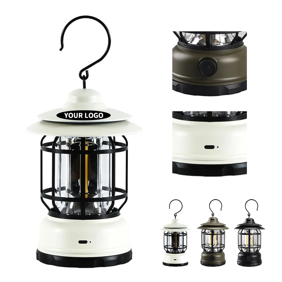 Rechargeable Vintage Camping Lantern 5.8 x 5.8 x 6.2" 1