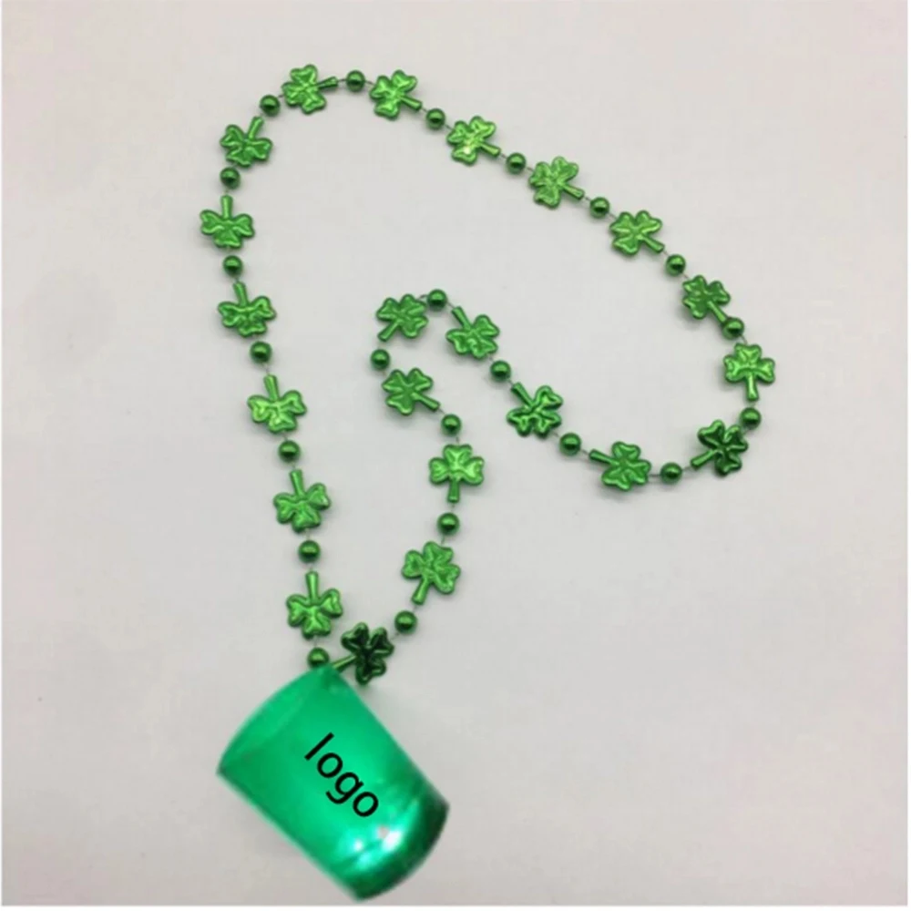 2 Oz Light Up Green Shot Glass w/trefoil Necklace 1