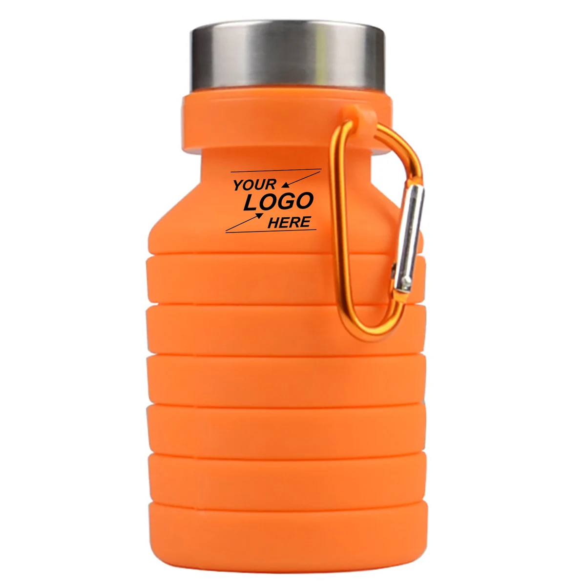 18 Oz. Collapsible Silicone Water Bottle w/Carabiner Clip 1