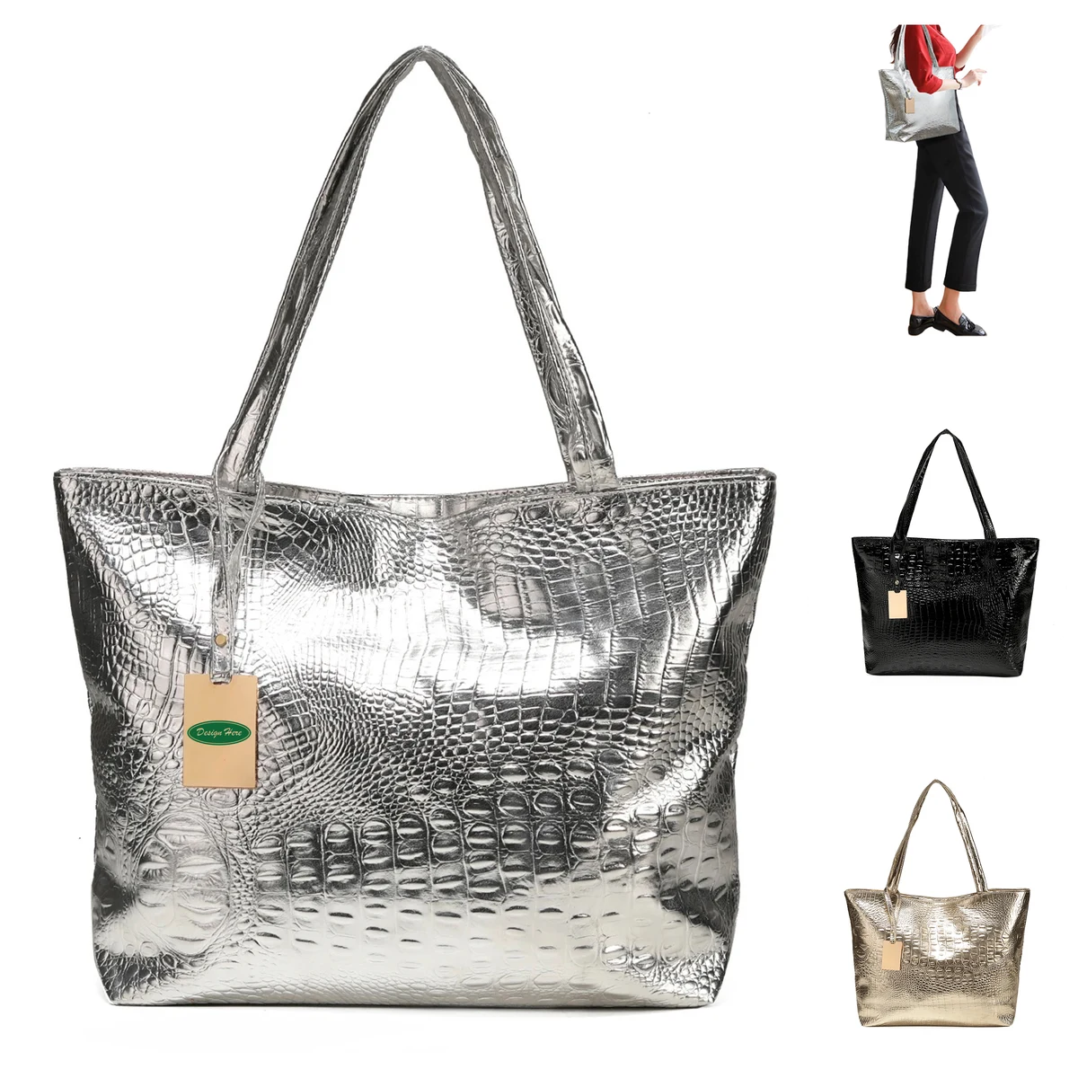 Elegant Croc-Embossed PU Handbag for Daily Use 1