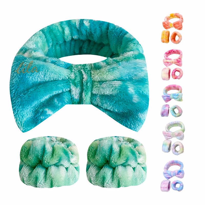 3 Pack Gradient Tie Dye Bow Headband Wristband Set