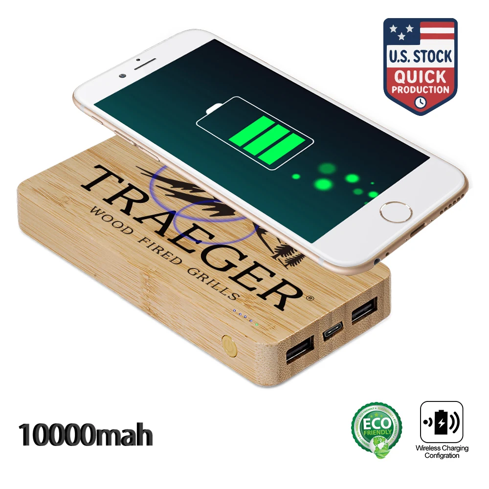 Eco-Friendly Bamboo 10W Fast Wireless Charger And 10000mAh Power Bank 1