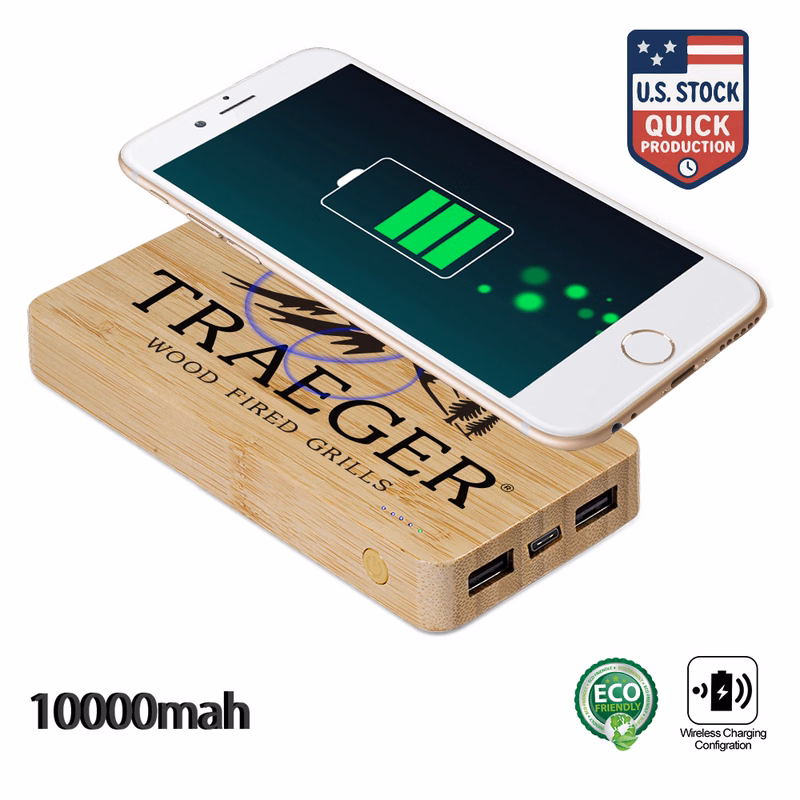 Eco-Friendly Bamboo 10W Fast Wireless Charger And 10000mAh Power Bank