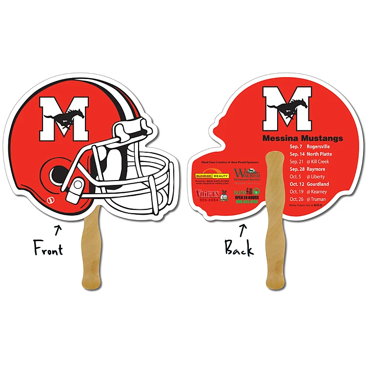 Sport Hand Fan - 10 x 8.5 Football Helmet Shape Laminated - 14 pt. 1