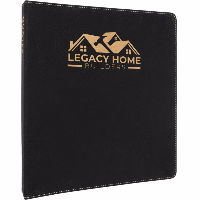 10 " x 11 " Black/Gold Leatherette 3-Ring Binder w/ 1" Slant D-Rings
