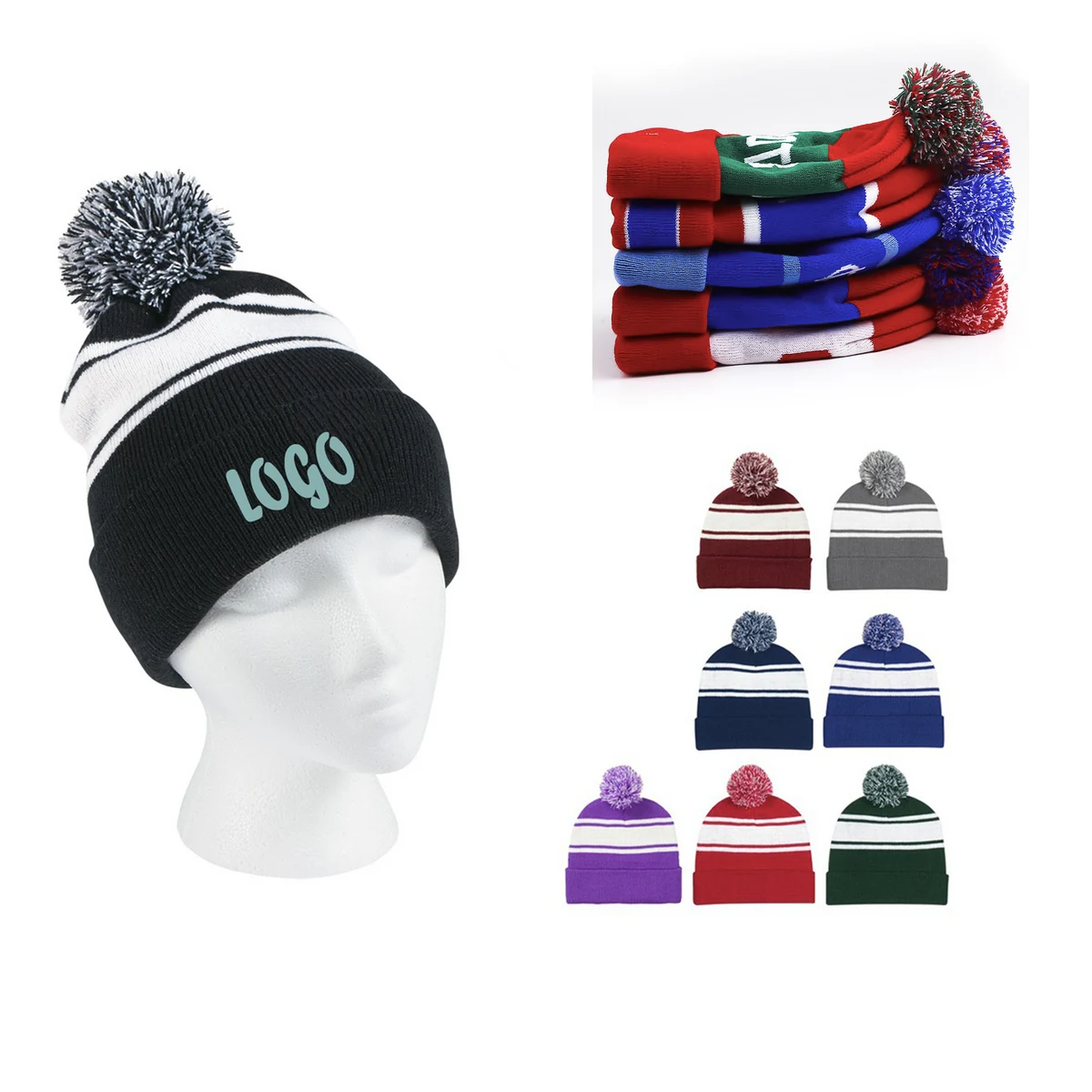 Warmer Knit Cuffed Hat Beanie Cap With Pom 1