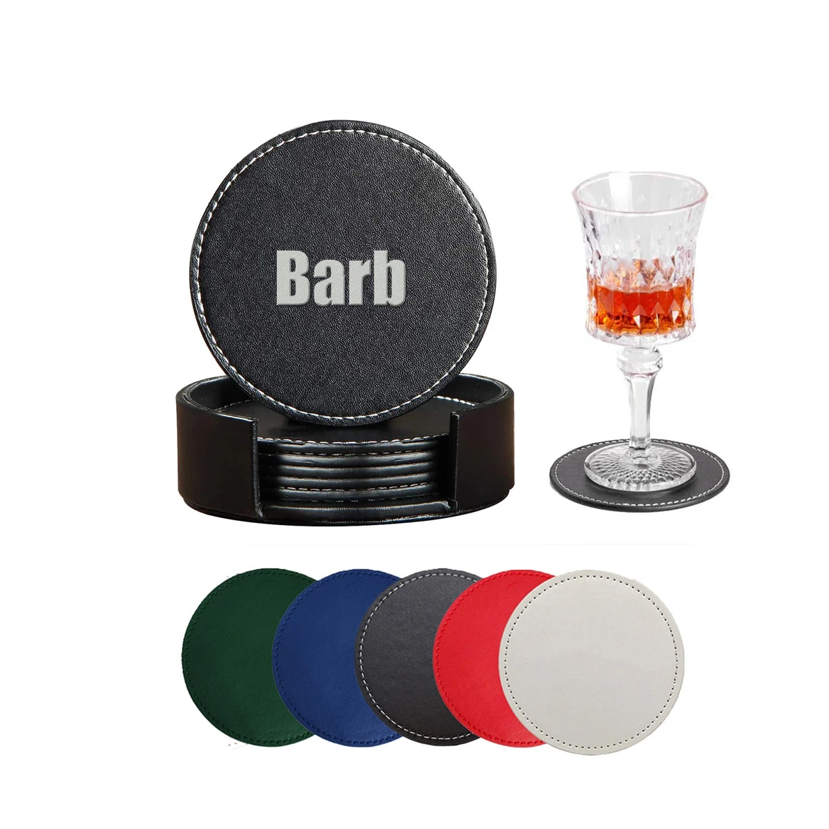 6 Piece Double-sided Leather Round Cup Mat Set 1