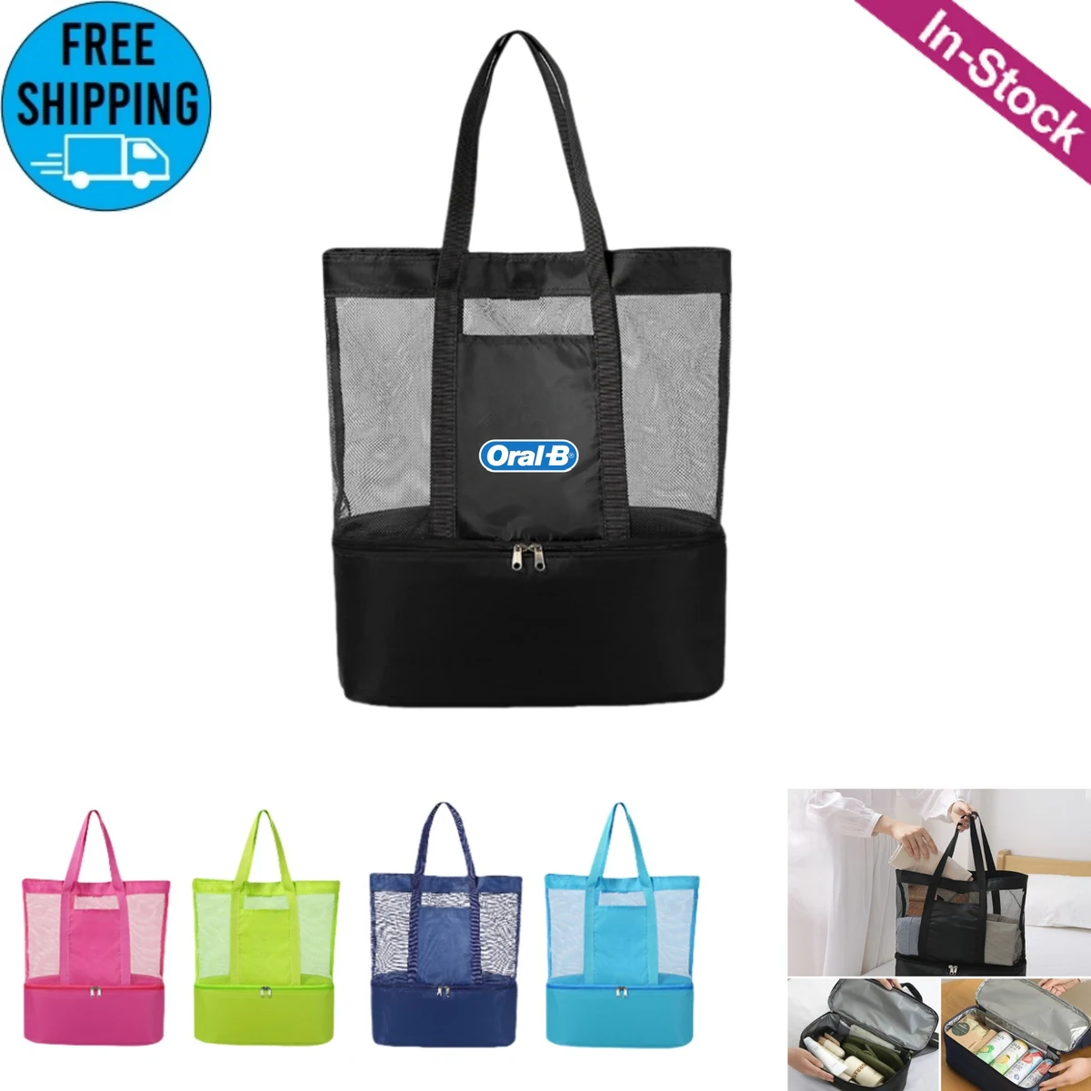 Oversized Mesh Beach Tote Bag with Wet/Dry and Cooler 1