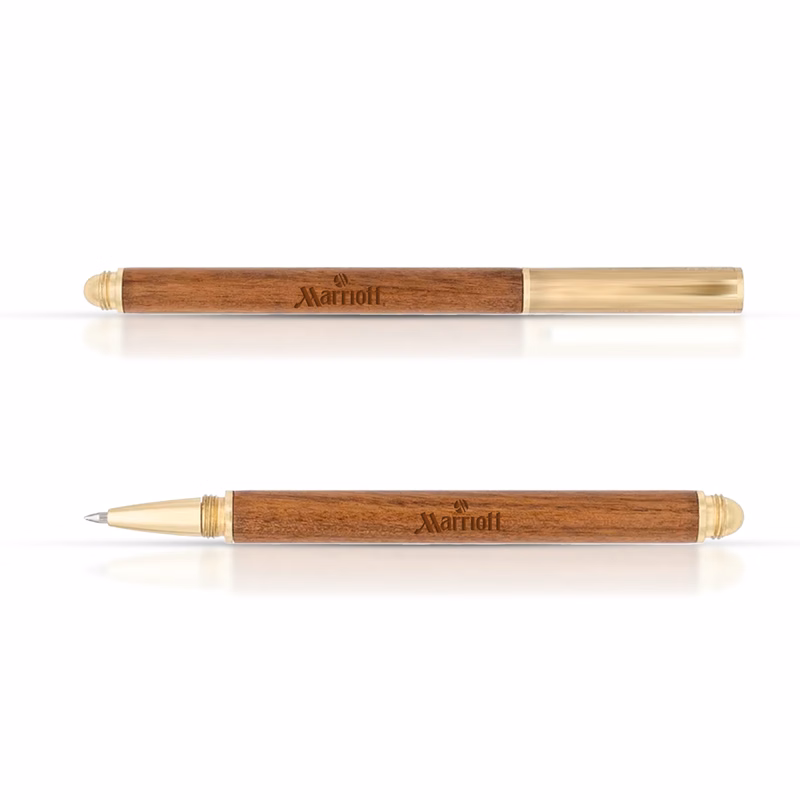 Engraved Wooden & Brass Ballpoint Pen