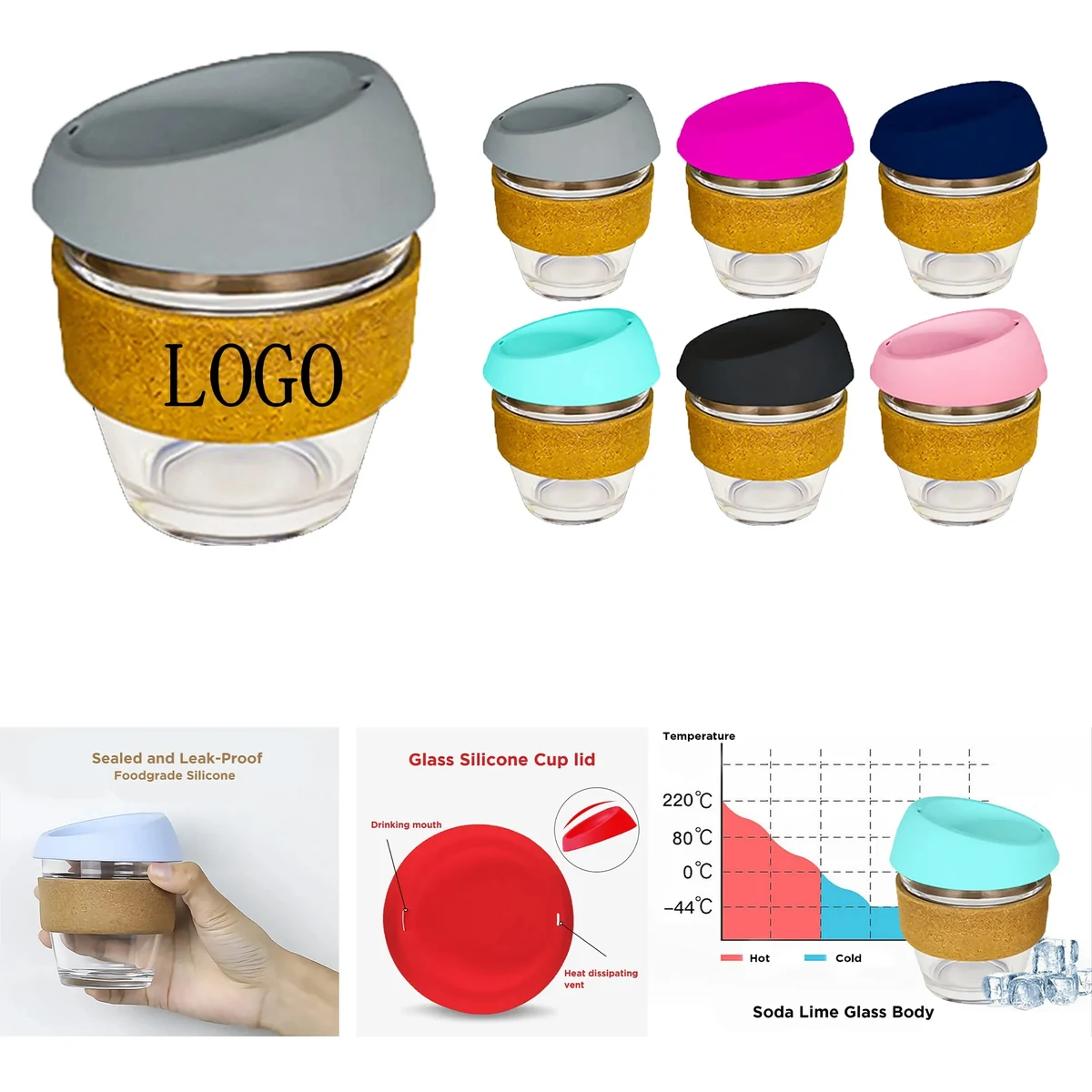 Cork Silicone Insulated Glass Coffee Cup 8oz/12OZ 1