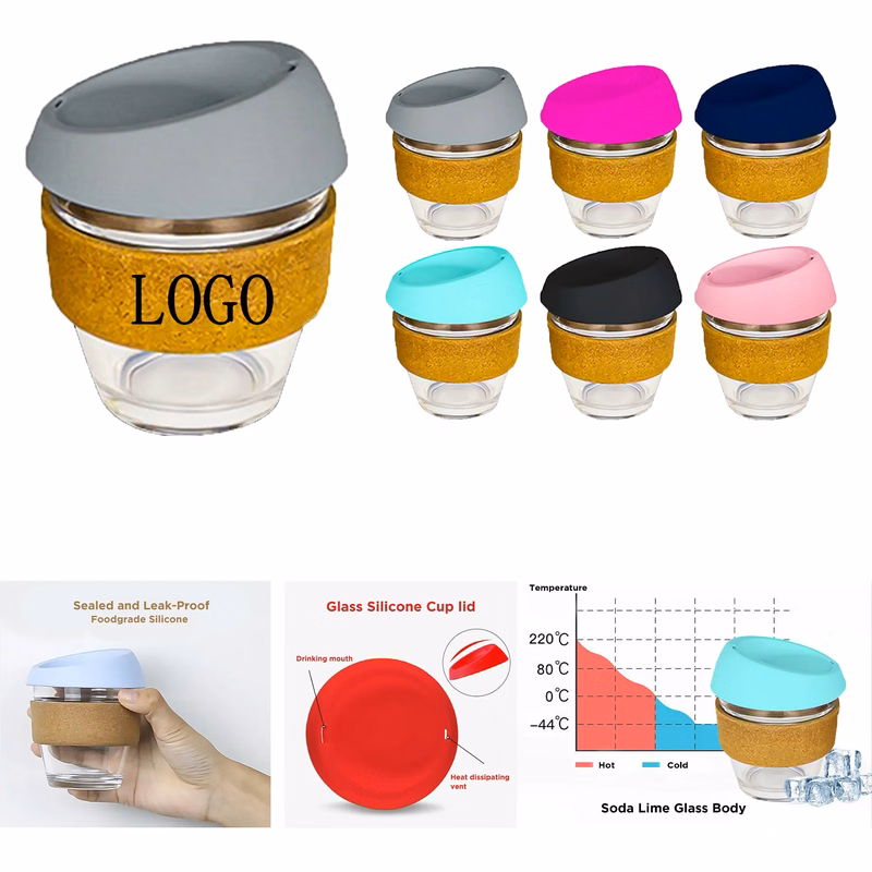 Cork Silicone Insulated Glass Coffee Cup 8oz/12OZ