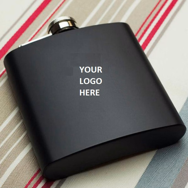 Matte Black Spray Paint SS Hip Flask 6oz