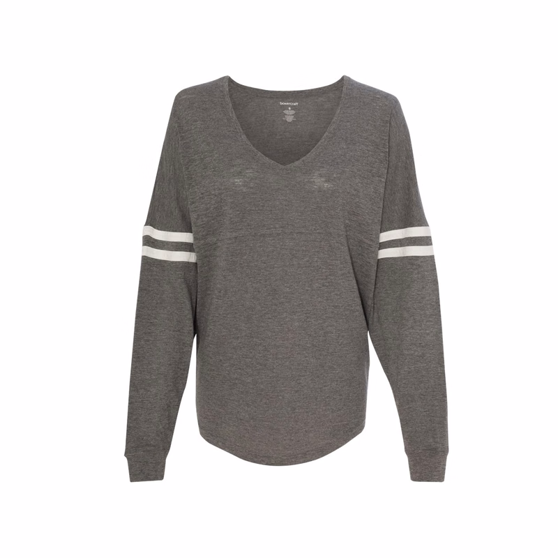 Women's Slub Jersey Varsitee V-Neck Long Sleeve T-Shirt - T17