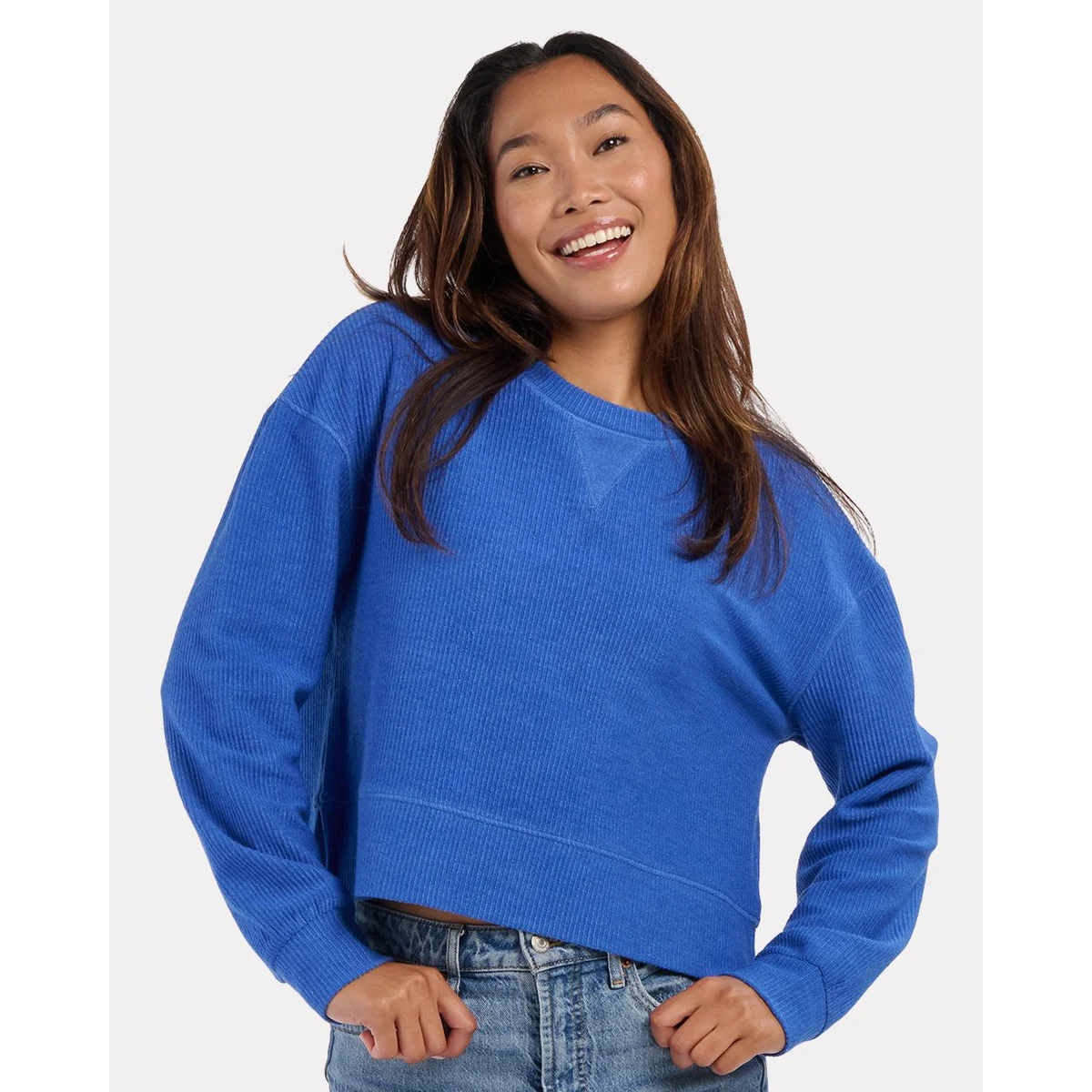 Women's Rib Knit Corded Boxy Crewneck Sweatshirt - BW5102 1