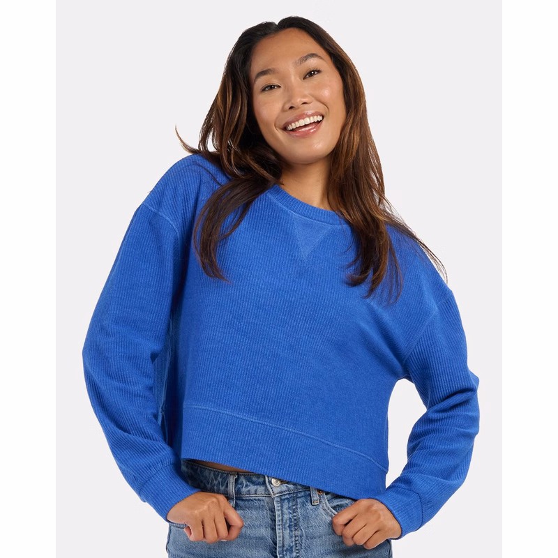Women's Rib Knit Corded Boxy Crewneck Sweatshirt - BW5102