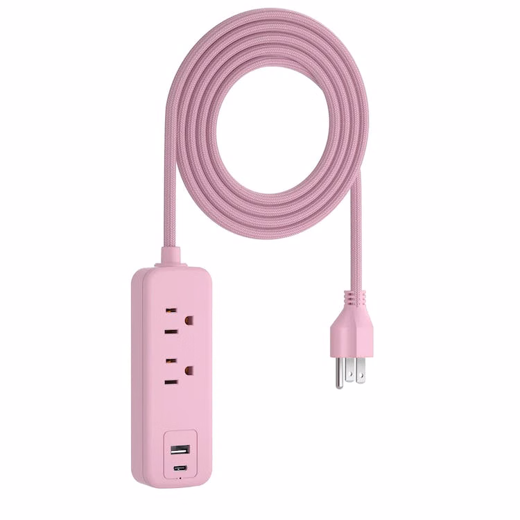 2 Outlet Surge Protectors1 USB-C &1 USB-A - 5' Cable Pink