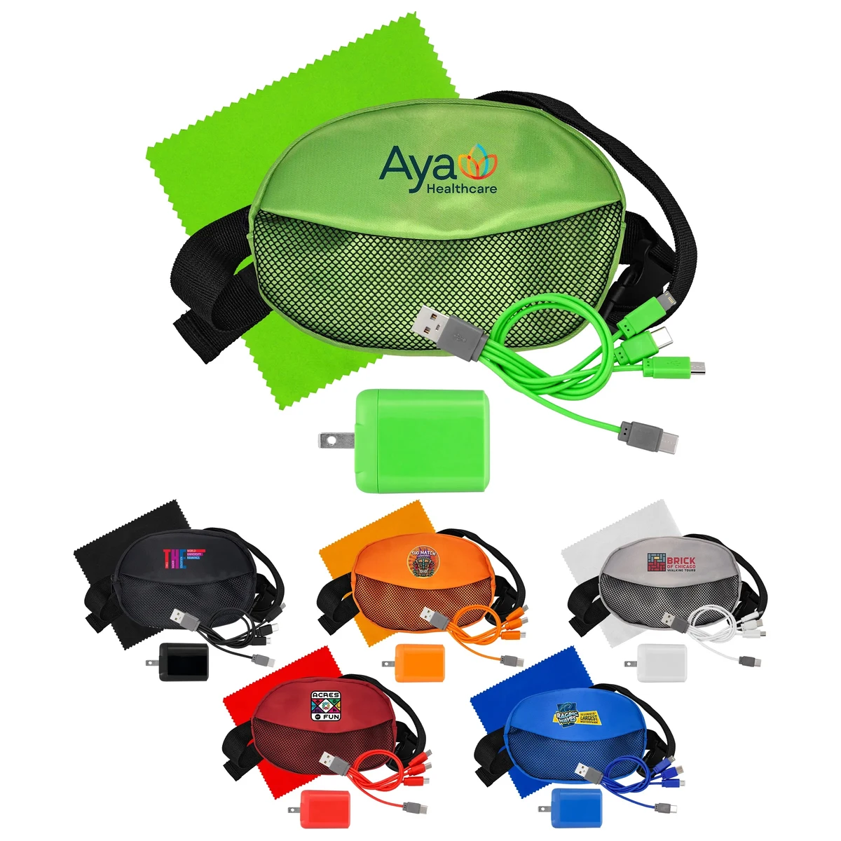 Sporty Fast Charger, Cable & Cloth Fanny Pack Set 1