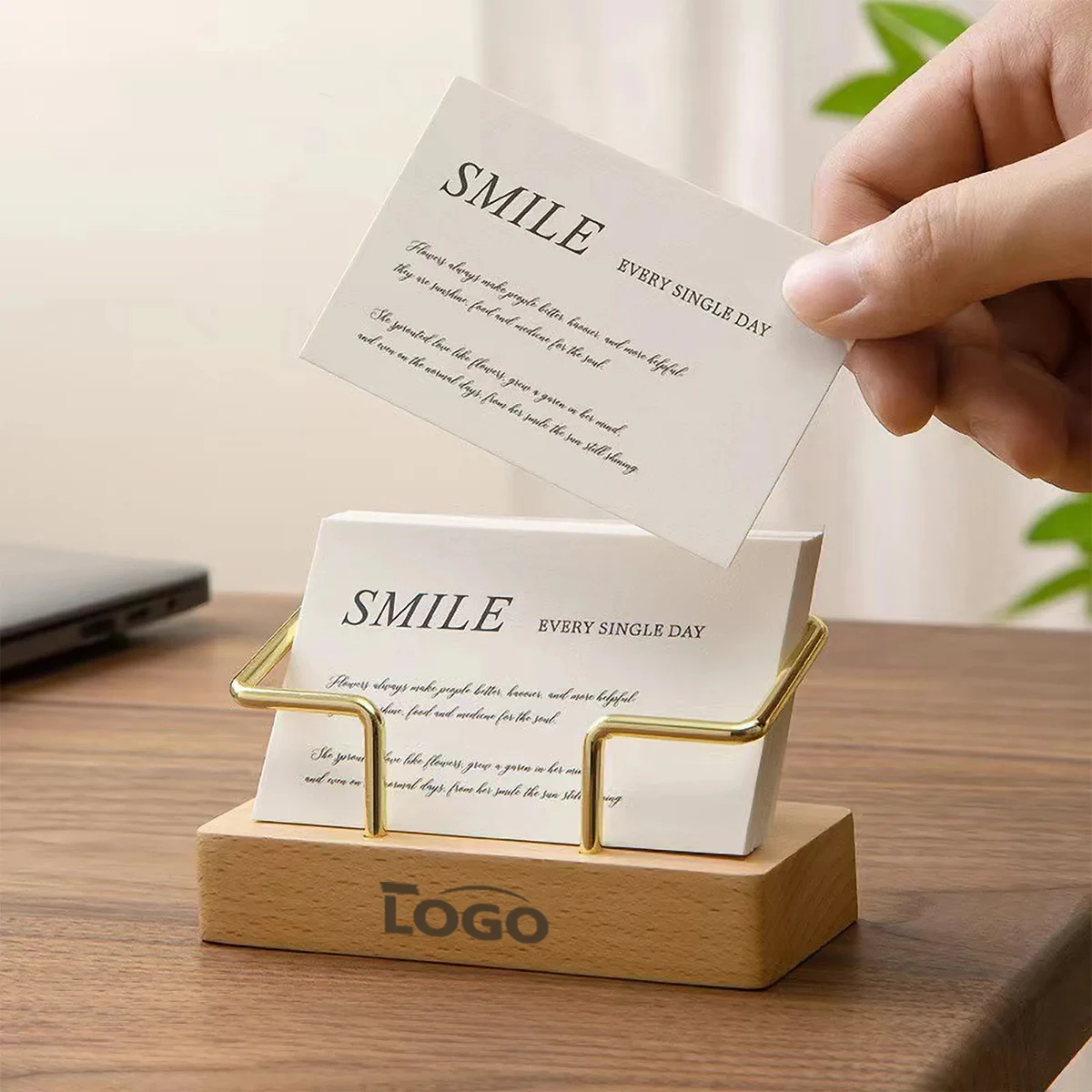 Wood Metal Plated Card Holder Business Desk 1