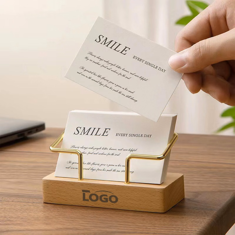 Wood Metal Plated Card Holder Business Desk