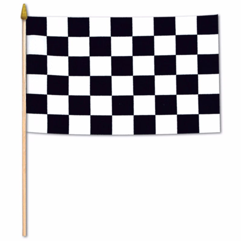 Rayon Checkered Flags w/ 22" Spear Tipped Wooden Dowel