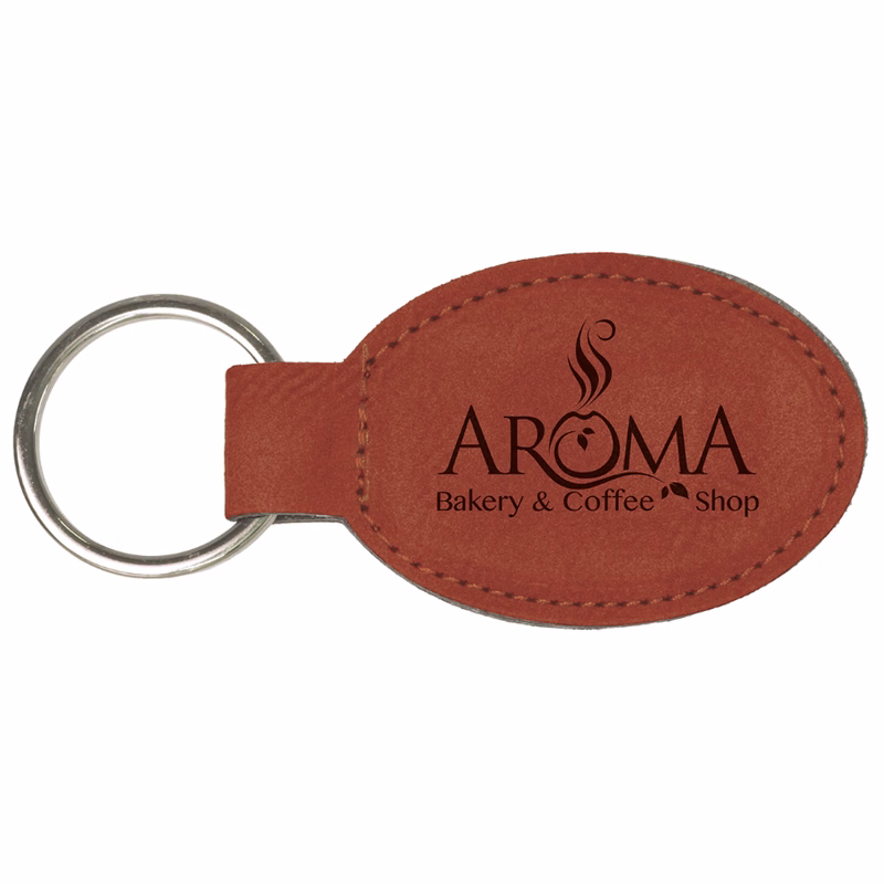 3" x 1 3/4" Rose Leatherette Oval Keychain