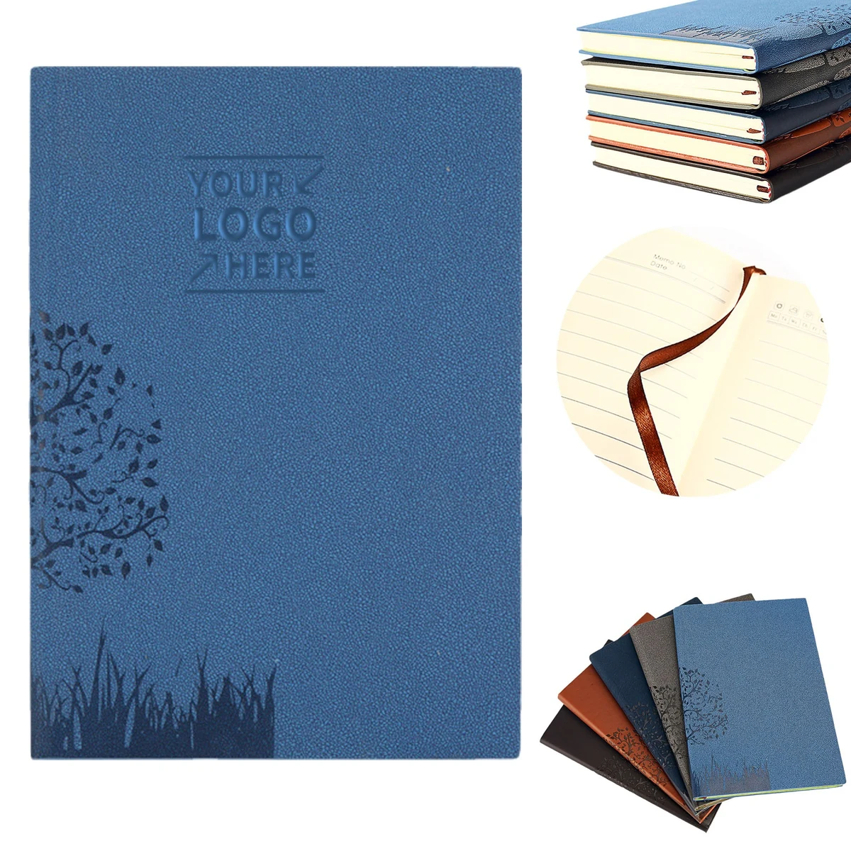 A5 Leather Business Notebook W/ Debossed Landscape Pattern 1