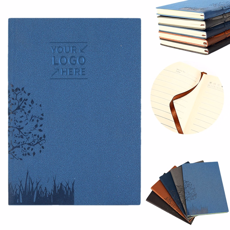 A5 Leather Business Notebook W/ Debossed Landscape Pattern