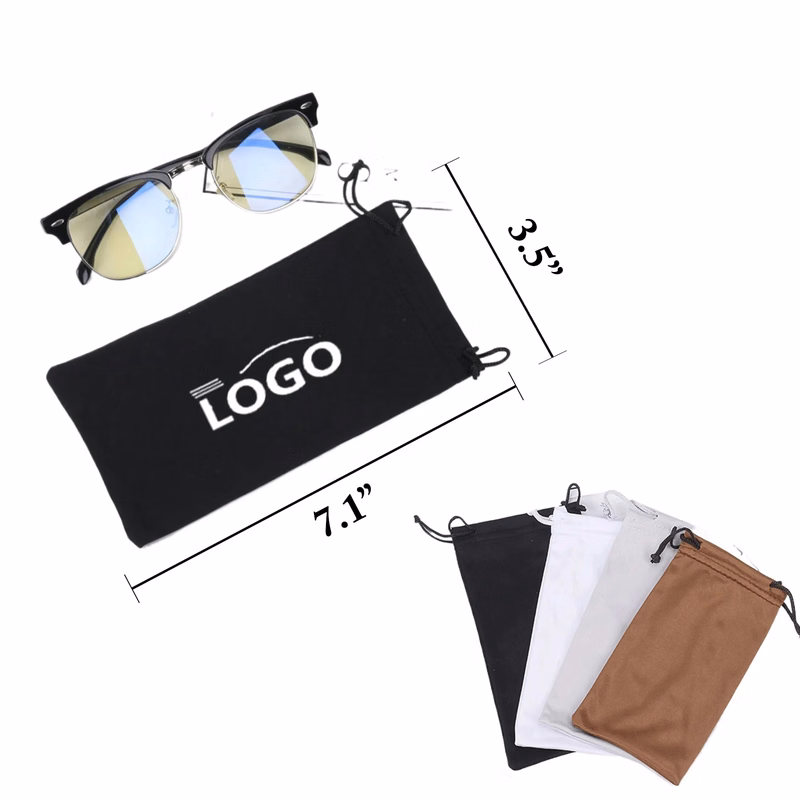 MOQ100 Thick Microfiber Eyewear Pouch with Drawstring