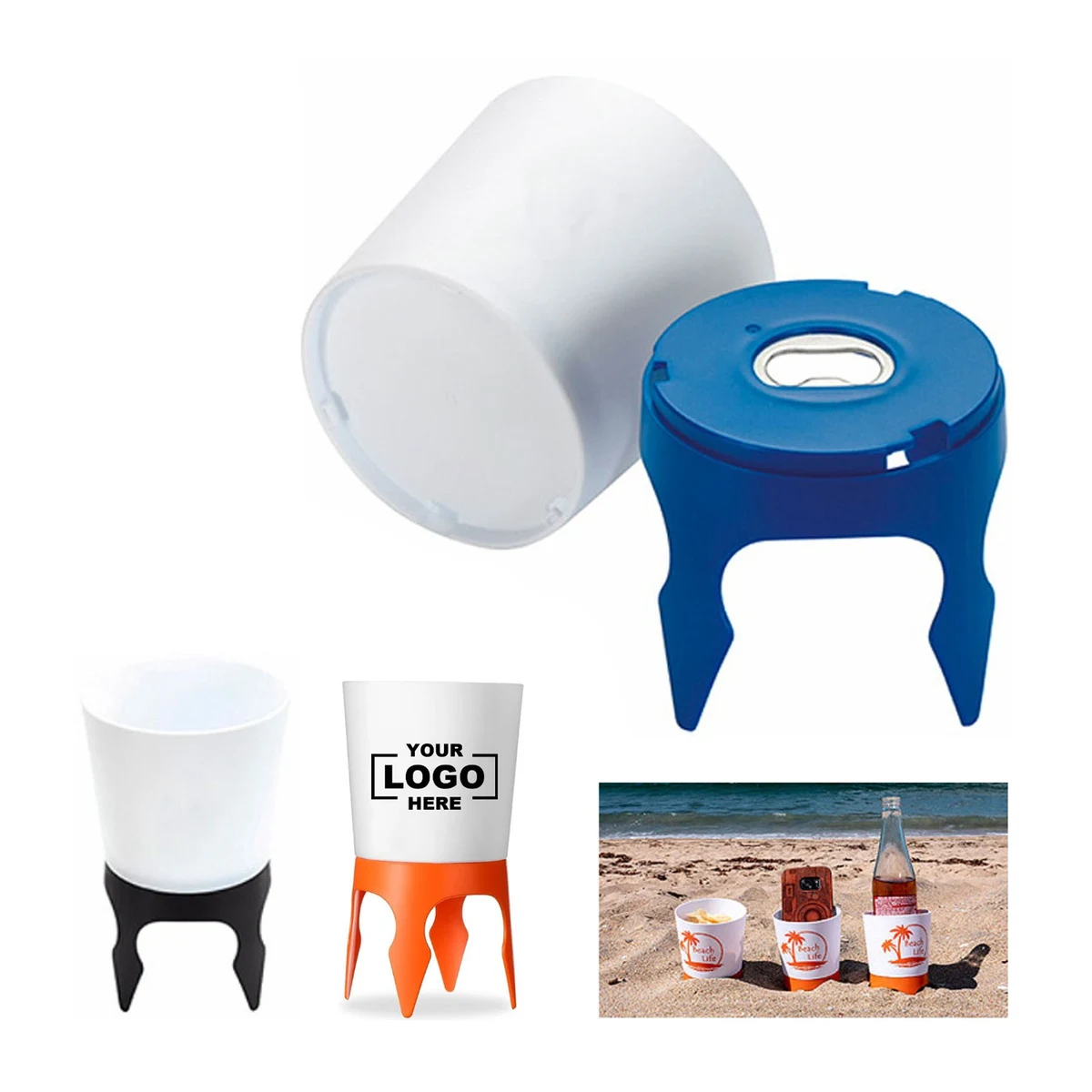 Drink Cup Holder Sand Coasters w/Bottle Opener & Spikes 1