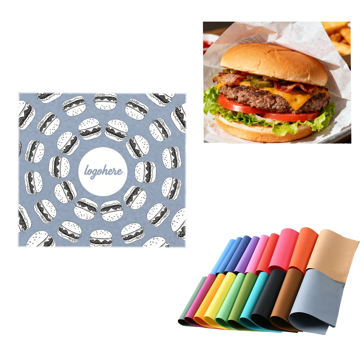 MOQ 1000 Colored Custom Printed Burger Paper 1