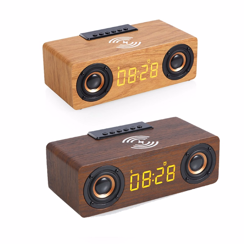 Wooden 10 W Wireless Charger with Alarm Clock & Speaker
