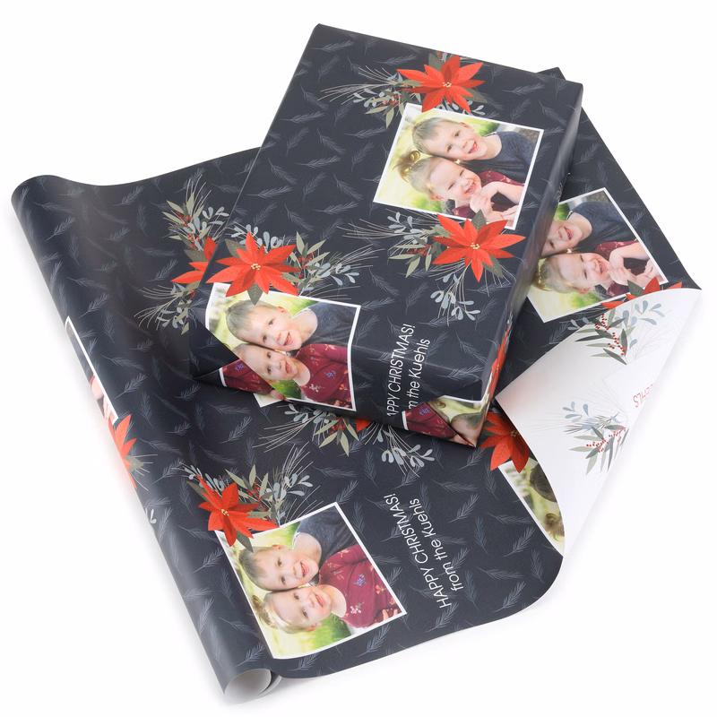 Festive Poinsettia Reversible Wrapping Paper (28"x20")
