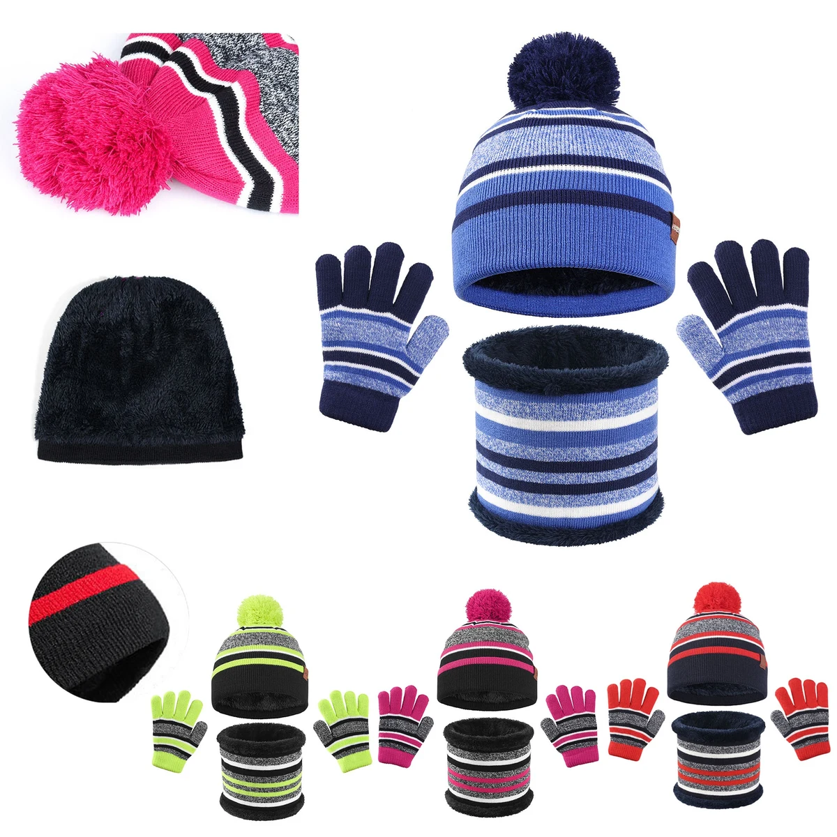 Kid's Three Piece Set of Scarves, Hats, And Gloves 1