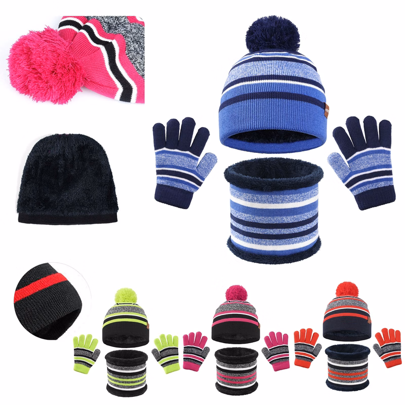 Kid's Three Piece Set of Scarves, Hats, And Gloves