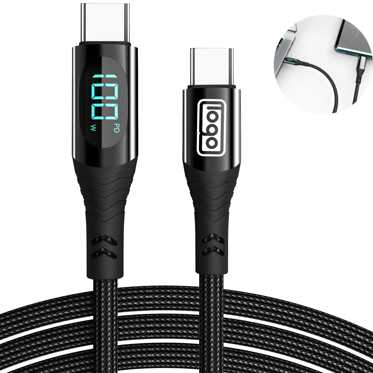 LED Display Fast Charging Cable W/ Nylon Braided 1