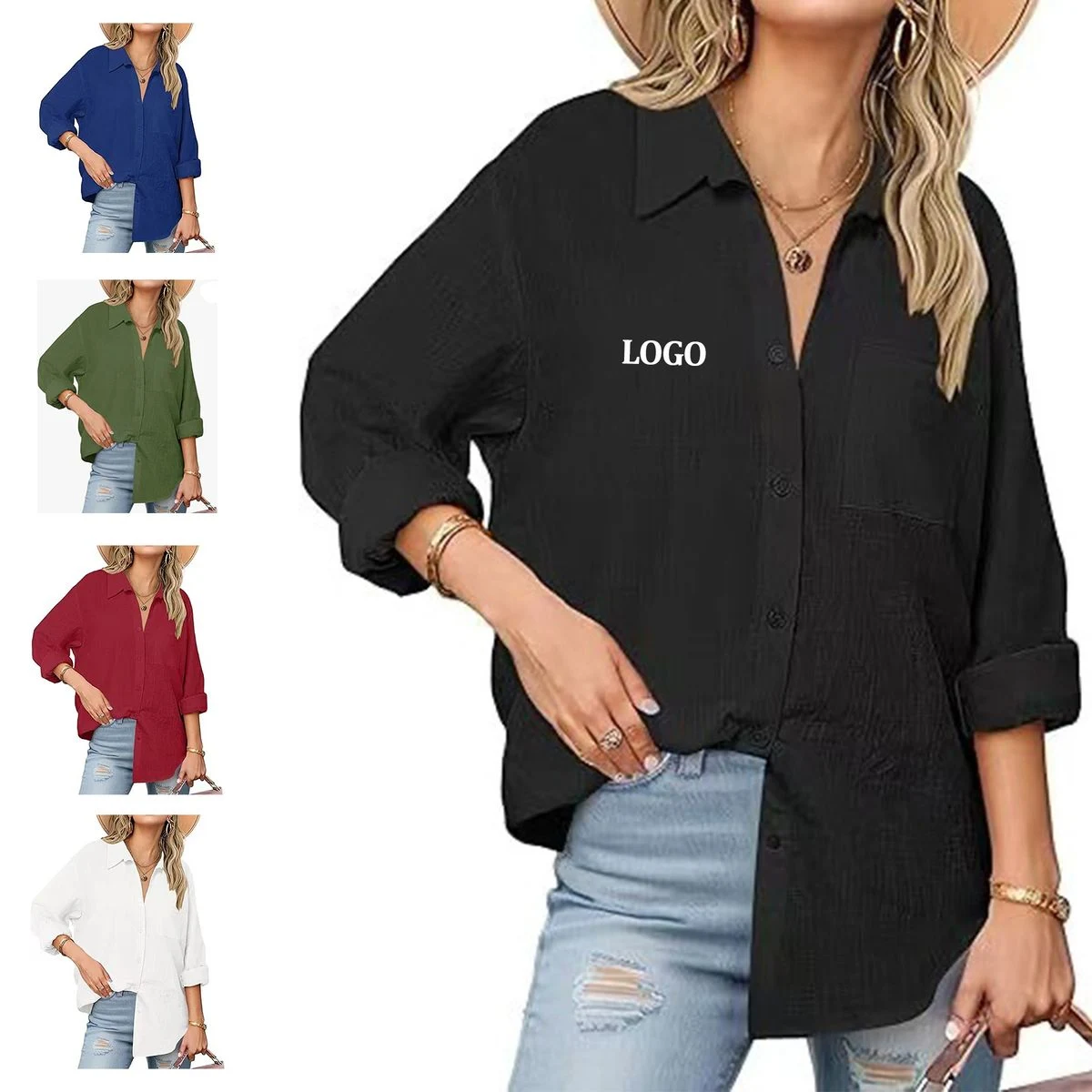 Womens Button Down Shirts Long Sleeve Cotton 1